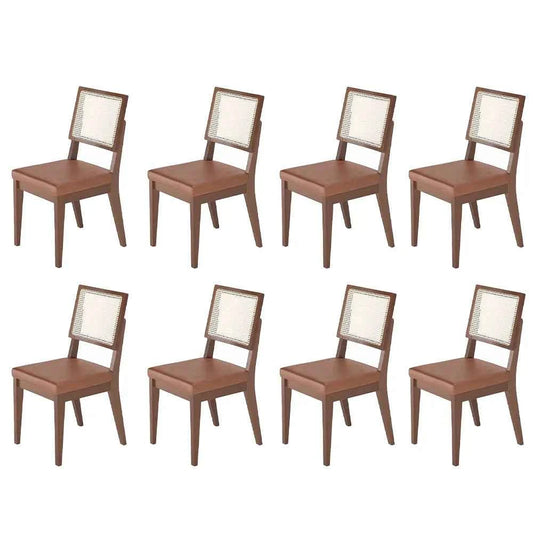 Conjunto de 8 Cadeiras de Madeira Maciça Estofada com Palhinha Saga - Natural c/ PU Caramelo