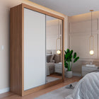 Guarda-Roupa Casal com Espelho 2 Portas de Correr 4 Gavetas Montclair 186 cm - Canella c/ Off White Fosco