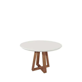 Conjunto de Jantar Mesa Redonda com Vidro Bennett 4 Cadeiras Lara Off White c/ Linho Off White