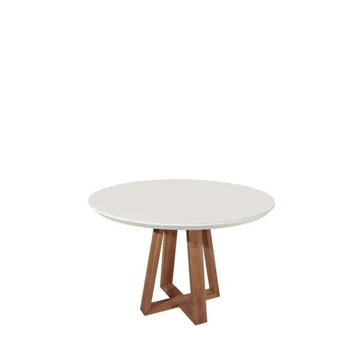 Conjunto de Jantar Mesa Redonda com Vidro Bennett 4 Cadeiras Lara Off White c/ Linho Off White