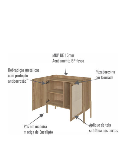 Aparador Bar 2 Portas Palhinha Urdi 93 cm - Mel