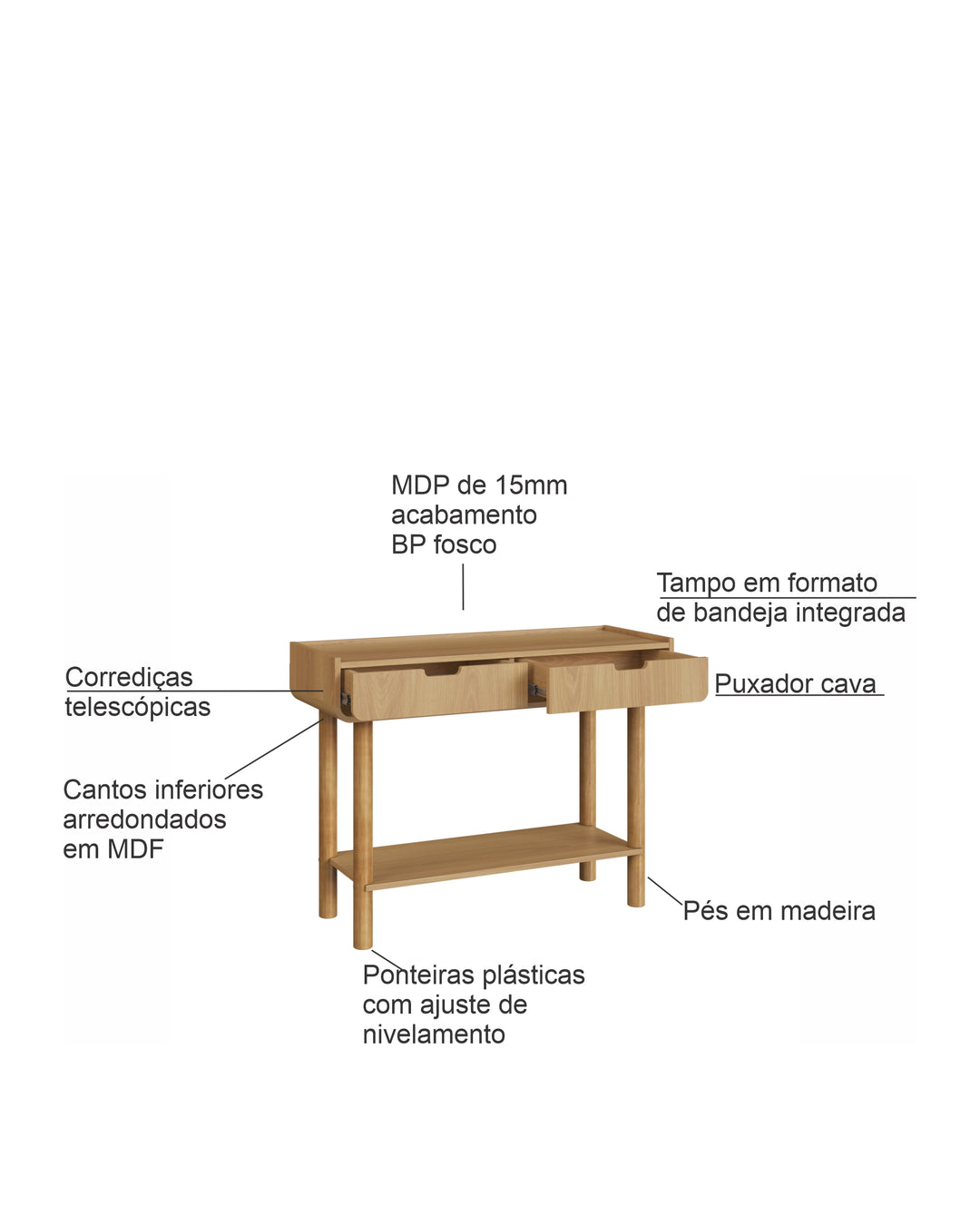 Aparador Orgânico 2 Gavetas Yume 100 cm - Mel