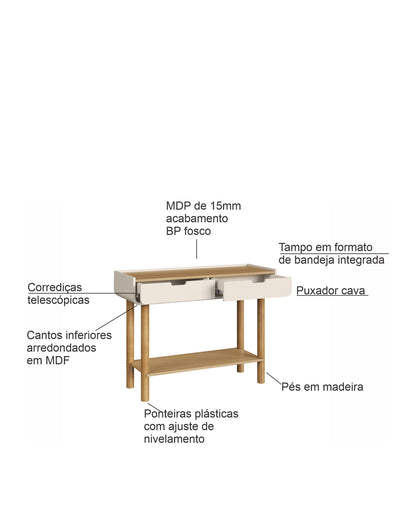 Aparador Orgânico 2 Gavetas Yume 100 cm - Off-White c/ Mel