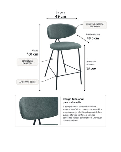 Banqueta Alta de Aço Estofada Elora - Verde