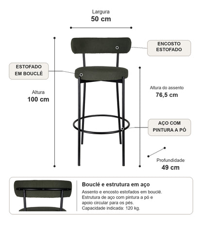 Banqueta Alta de Aço Estofada Olyra - Verde