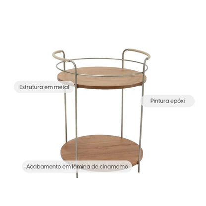 Aparador Bar Redondo com pés em Metal Biophilia 54 cm - Mel c/ Champanhe
