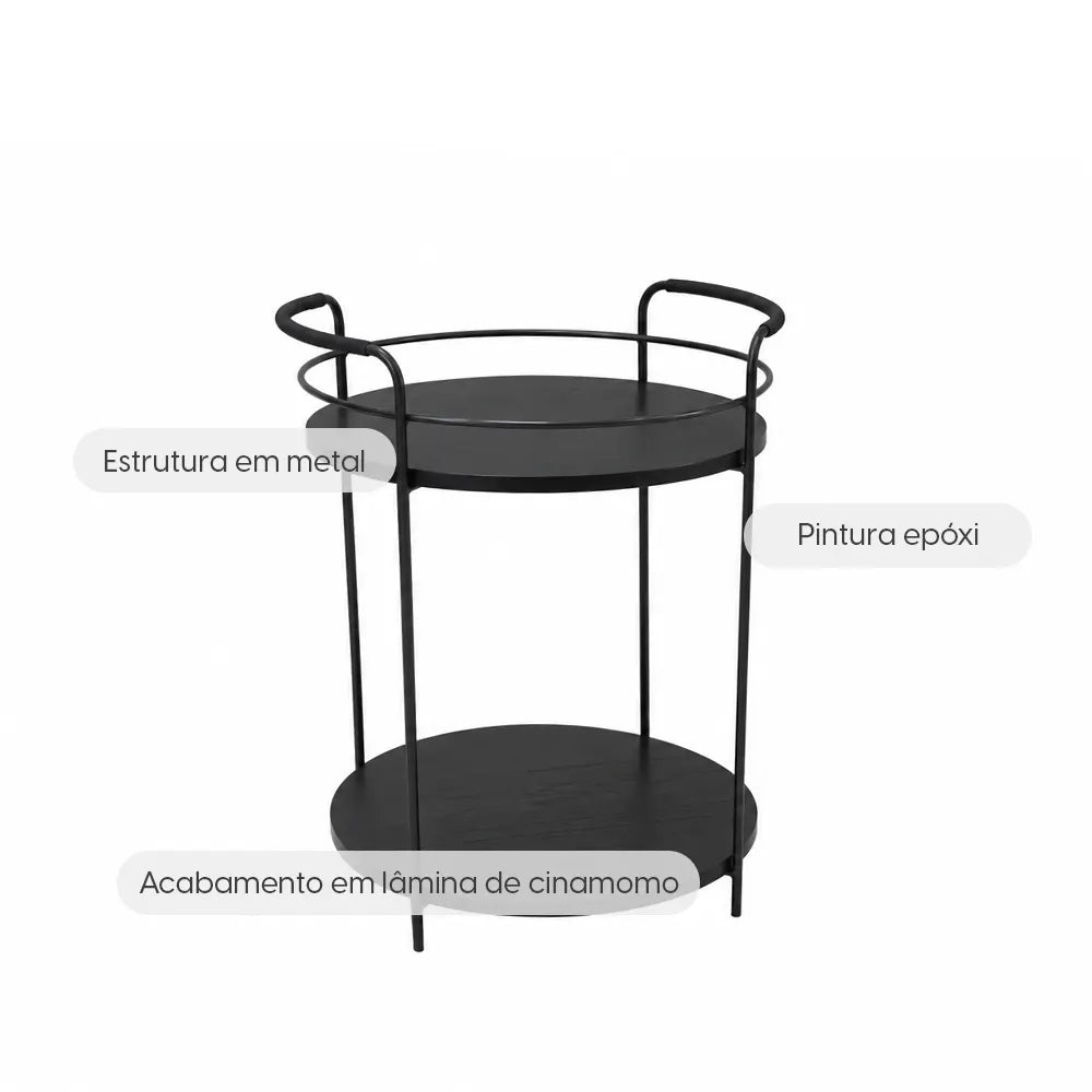 Aparador Bar Redondo com pés em Metal Biophilia 54 cm - Preto