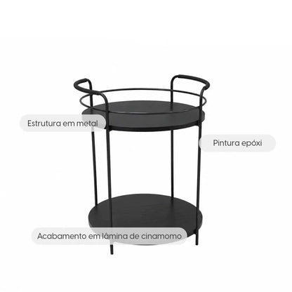 Aparador Bar Redondo com pés em Metal Biophilia 54 cm - Preto