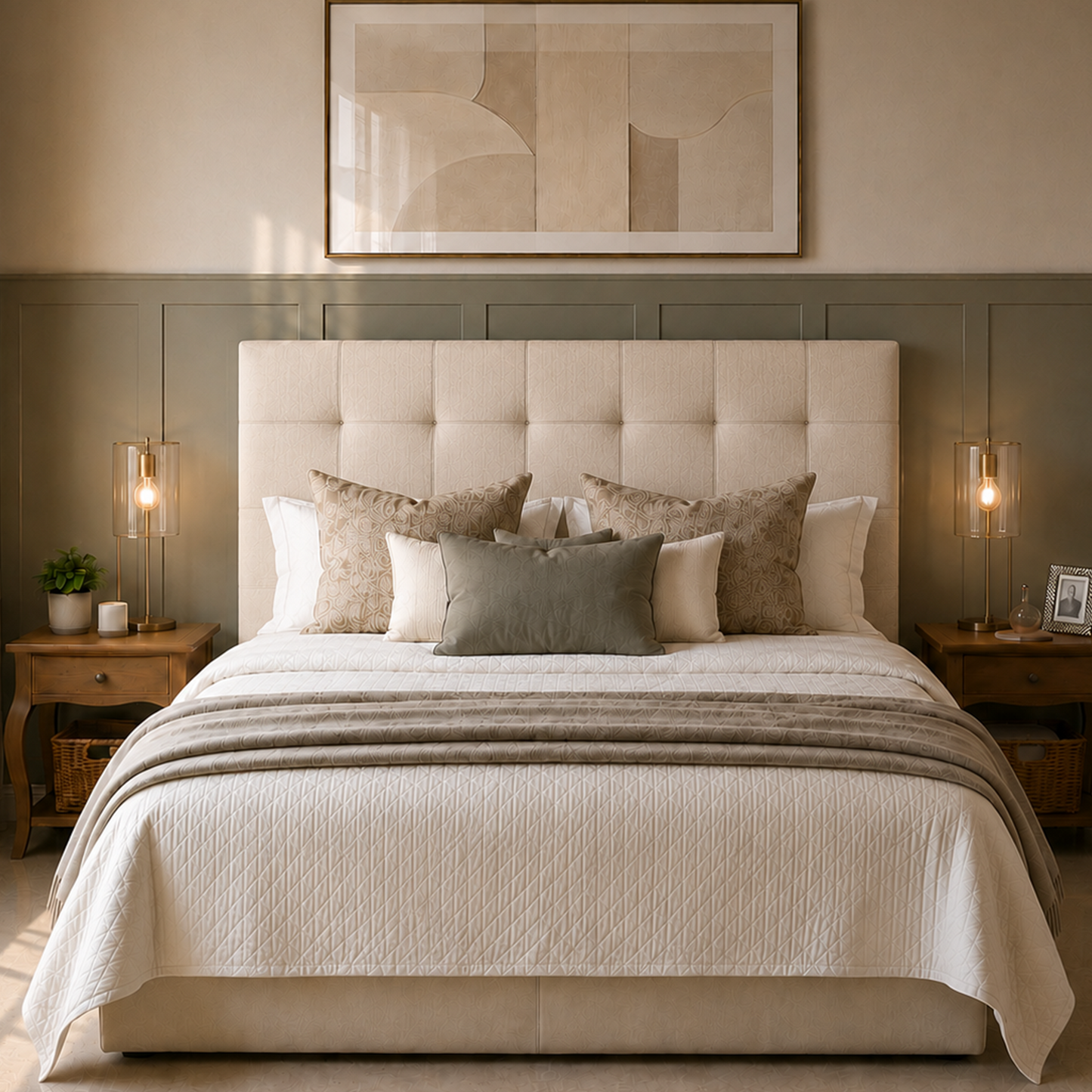 Cabeceira Casal Estofada Serena Capitonê 140 cm - Linho Off White