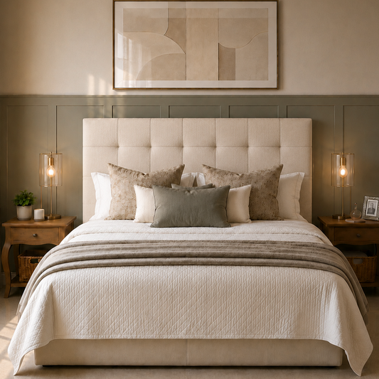 Cabeceira Casal Estofada Serena Capitonê 140 cm - Linho Off White