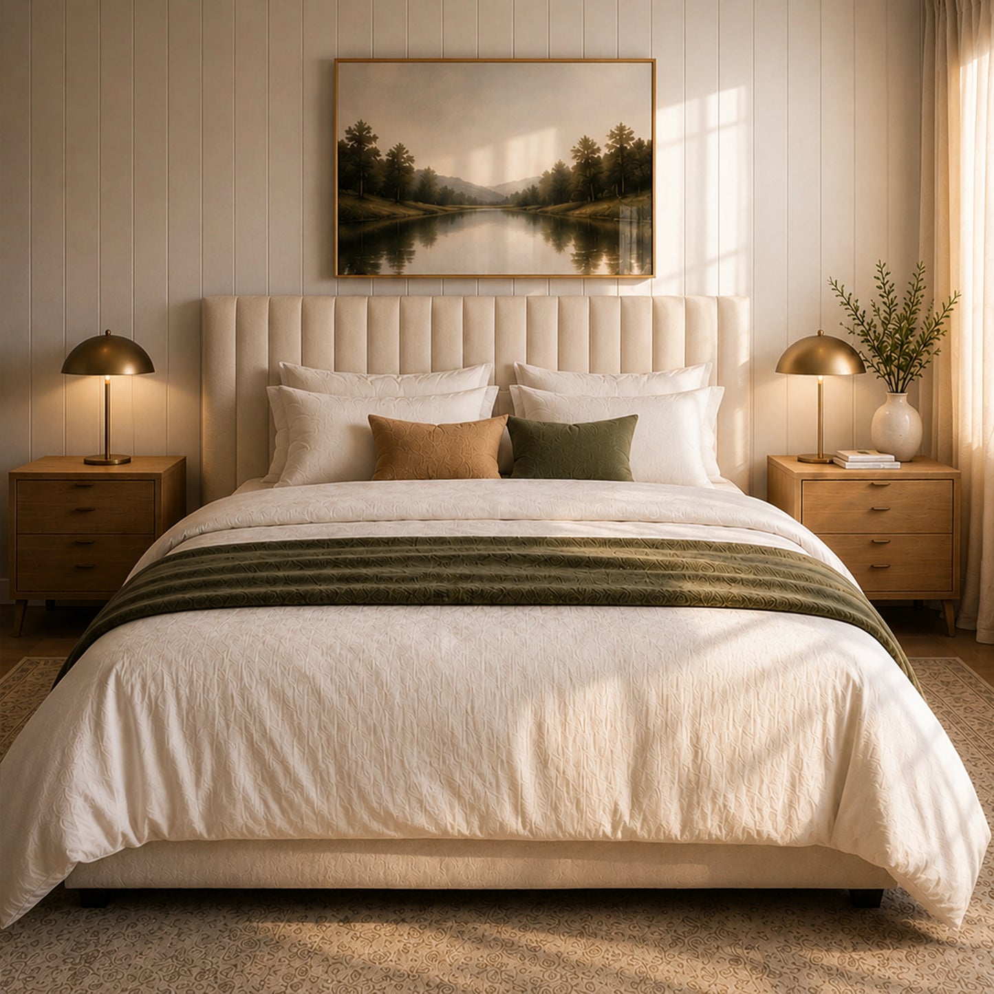 Cabeceira King Estofada Elara Canelada 193 cm - Linho Off White