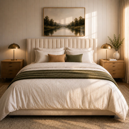 Cabeceira King Estofada Elara Canelada 193 cm - Linho Off White