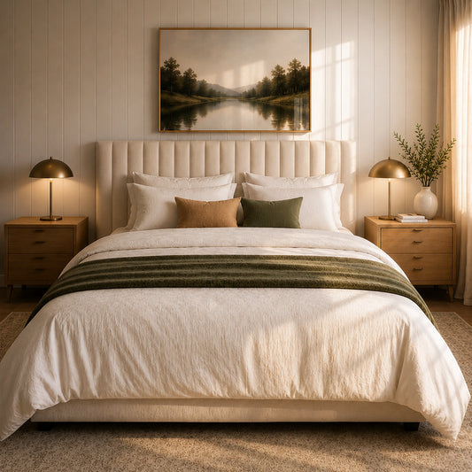 Cabeceira King Estofada Elara Canelada 193 cm - Linho Off White
