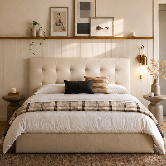 Cabeceira King Estofada Serena Capitonê 193 cm - Linho Off White