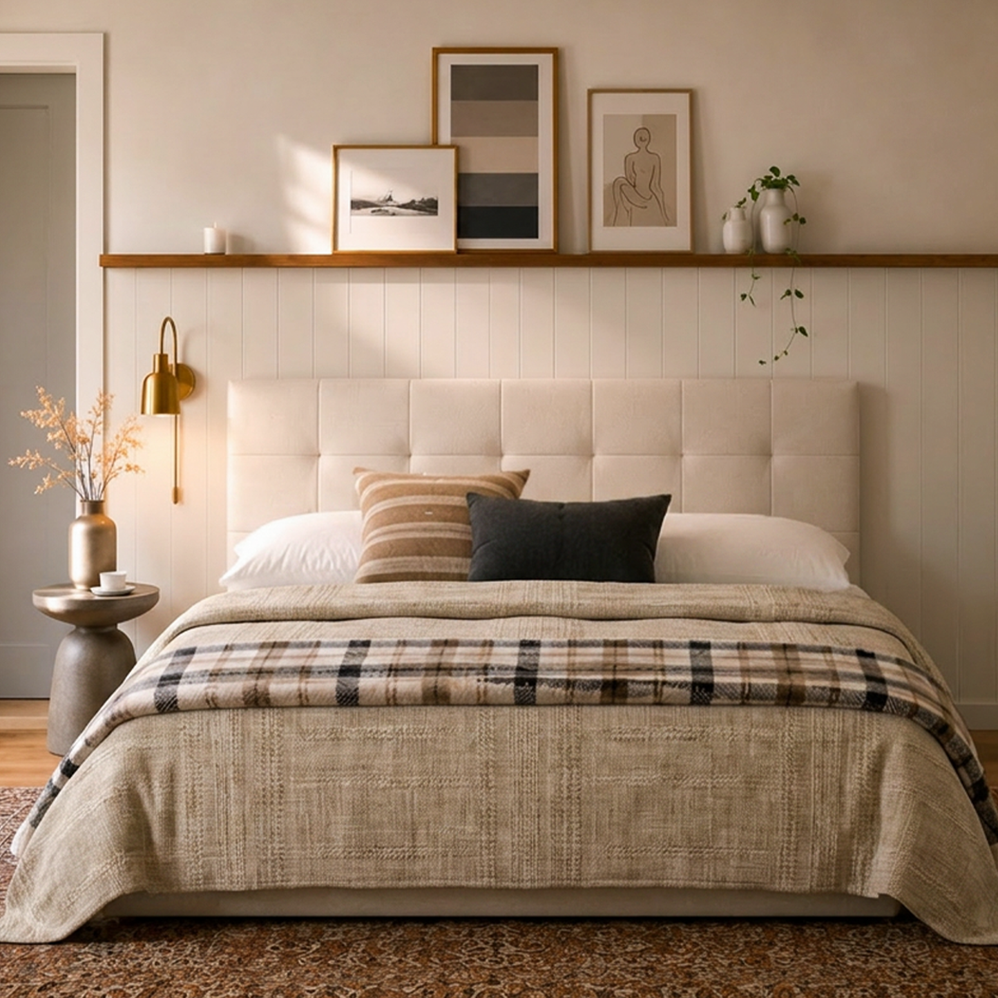 Cabeceira King Estofada Serena Capitonê 193 cm - Linho Off White