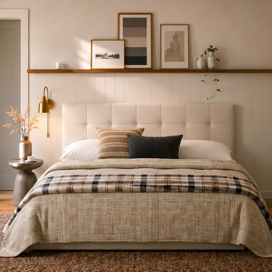 Cabeceira King Estofada Serena Capitonê 193 cm - Linho Off White