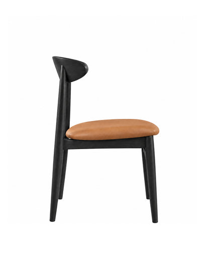 Cadeira de Madeira Maciça Estofada Stellan - Preto c/ PU Caramelo