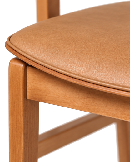 Cadeira de Madeira Maciça Estofada Arbor - Natural c/ PU Caramelo