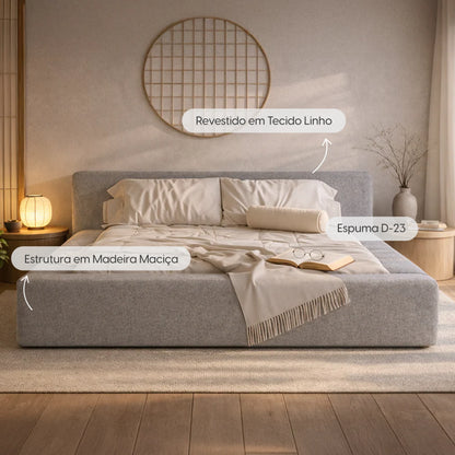 Cama Estofada King com Cabeceira Nora - Linho Cinza