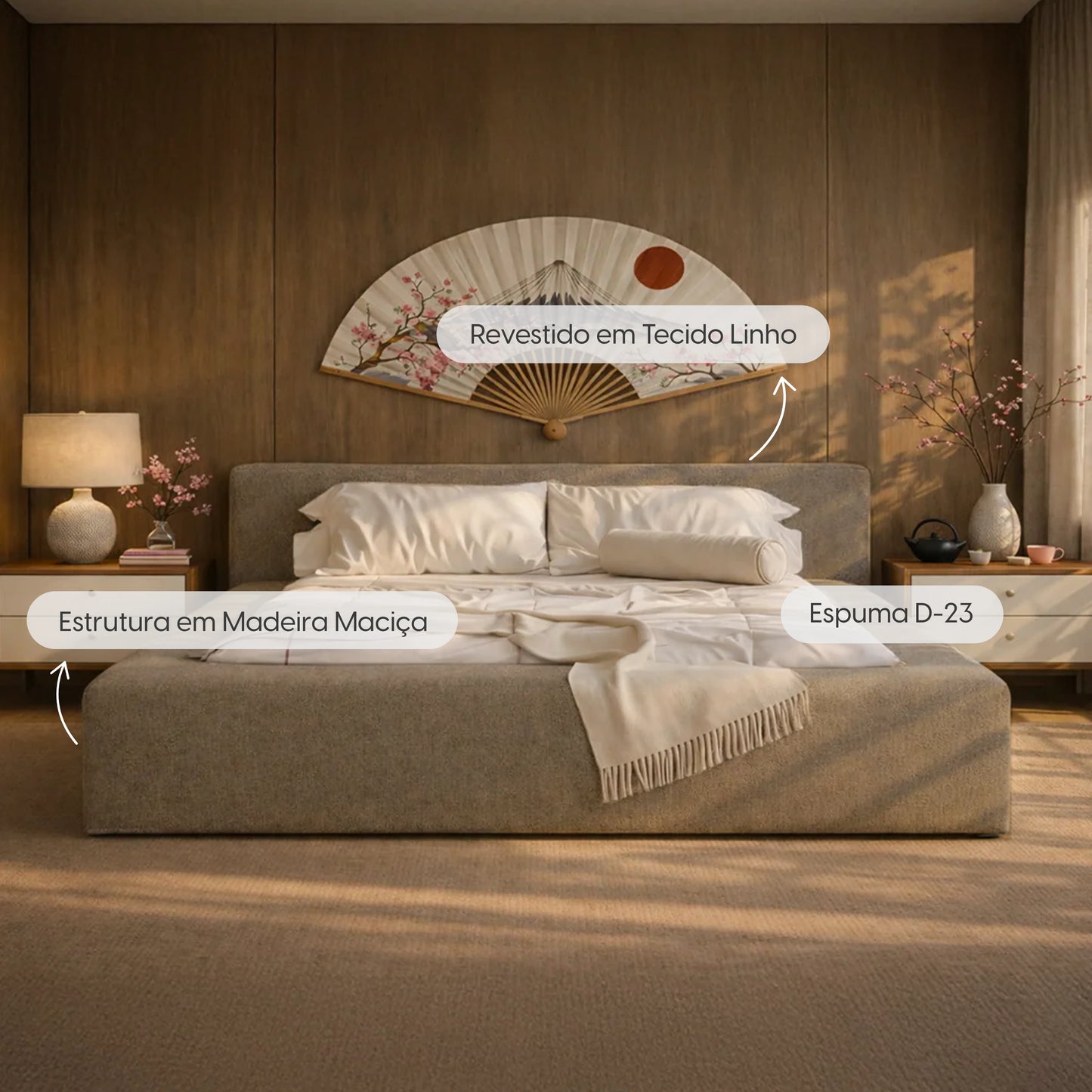 Cama Estofada King com Cabeceira Nora - Linho Fendi