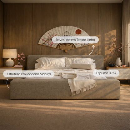 Cama Estofada King com Cabeceira Nora - Linho Fendi