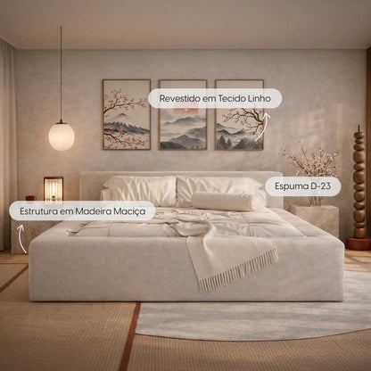 Cama Estofada King com Cabeceira Nora - Linho Off White