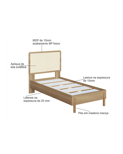 Cama Solteiro Palhinha Urdi 88 cm - Mel