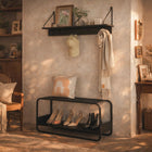 Conjunto Banco 1 Lugar com Prateleira 3 Ganchos Dunna - Preto c/ Dourado