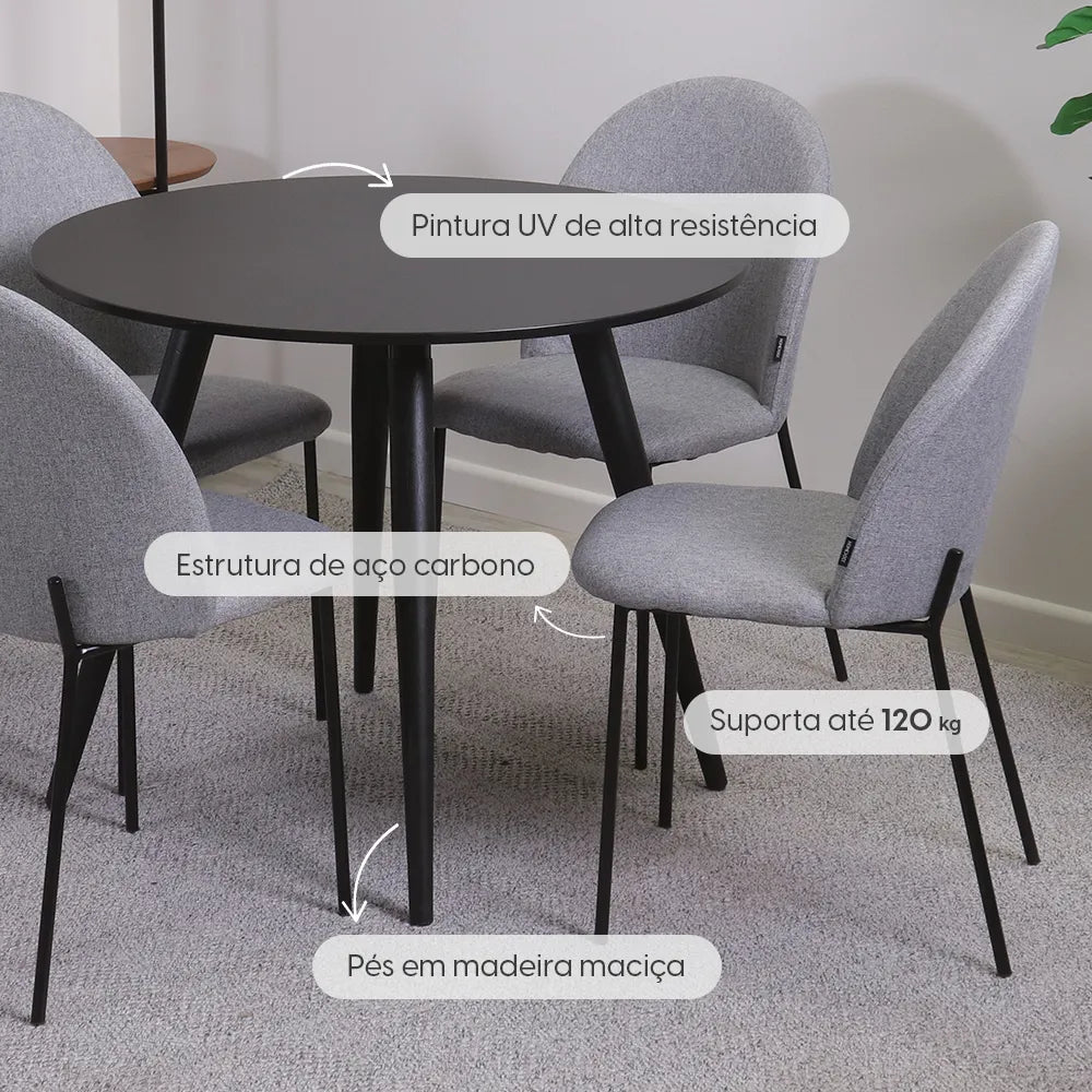 Conjunto de Jantar Mesa Redonda Ollie 4 Cadeiras Gibbs - Preto c/ Cinza