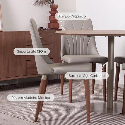 Conjunto de Jantar Mesa Orgânica Kalyx 4 Cadeiras Lara - Champanhe c/ Canella - Fendi