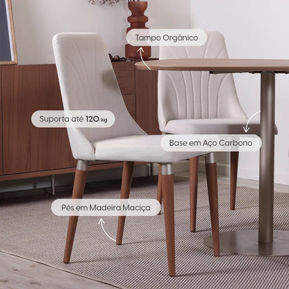 Conjunto de Jantar Mesa Orgânica Kalyx 4 Cadeiras Lara - Champanhe c/ Canella - Off White