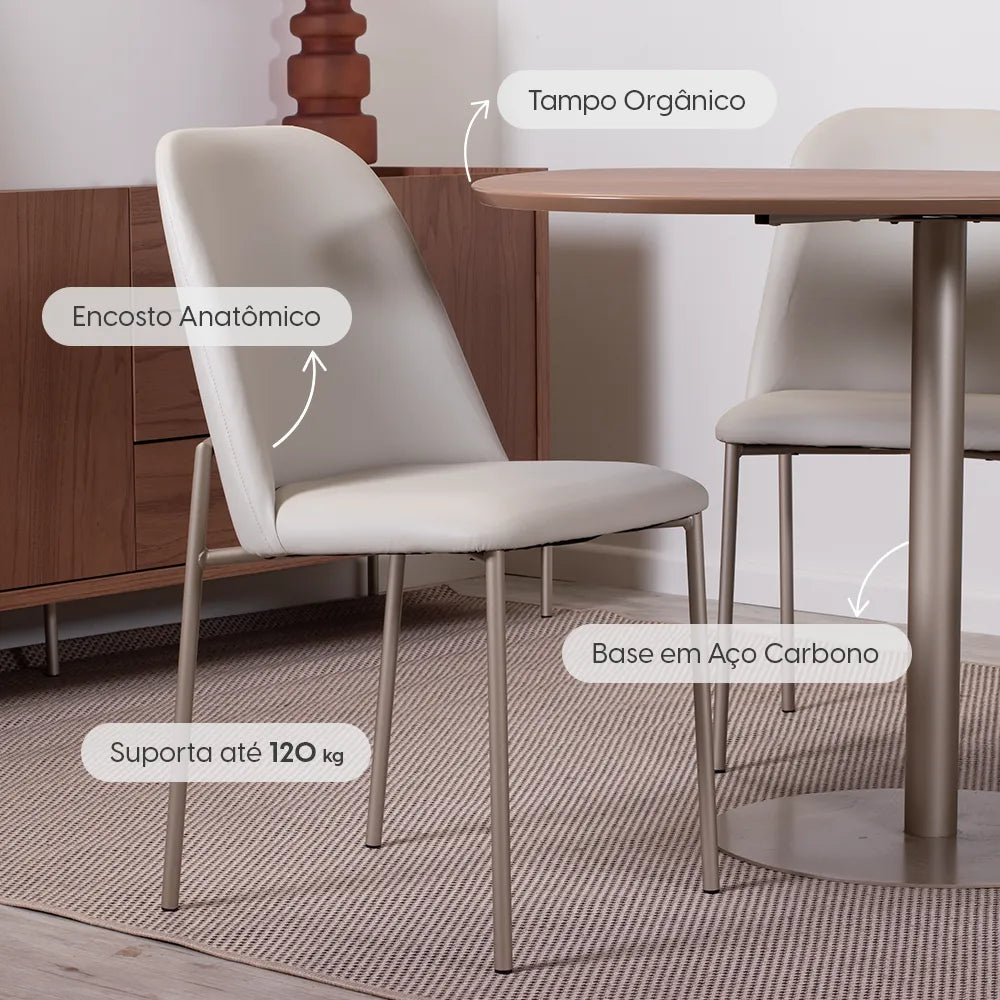 Conjunto de Jantar Mesa Orgânica Kalyx 4 Cadeiras Lucille - Champanhe c/ Canella - Off White