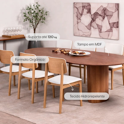 Conjunto de Jantar Mesa Orgânica 6 Cadeiras Gaya - Natural c/ Off White