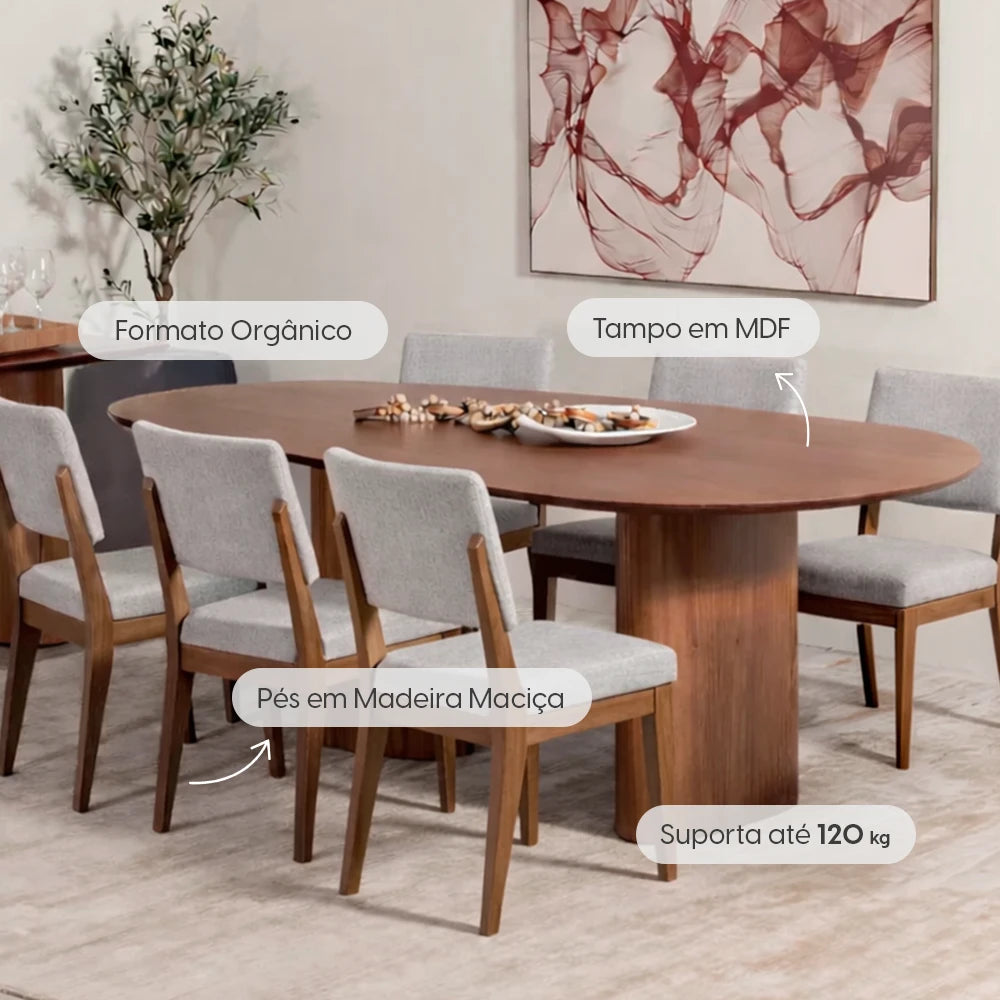Conjunto de Jantar Mesa Orgânica Gaya 6 Cadeiras Ella - Natural c/ Mescla Cinza