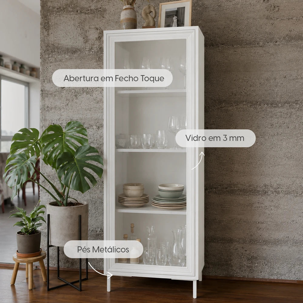Cristaleira 1 Porta com Vidro Vitria 47 cm - Branco