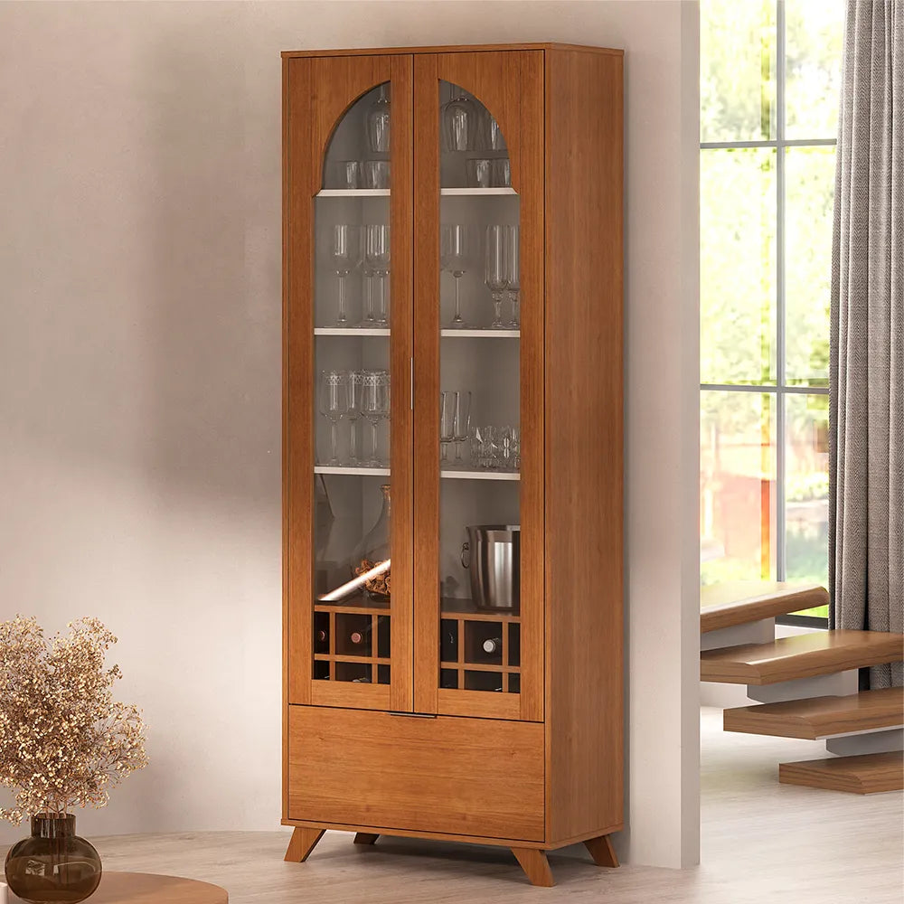 Cristaleira 2 Portas com Vidro Verona 70 cm - Mel c/ Off White