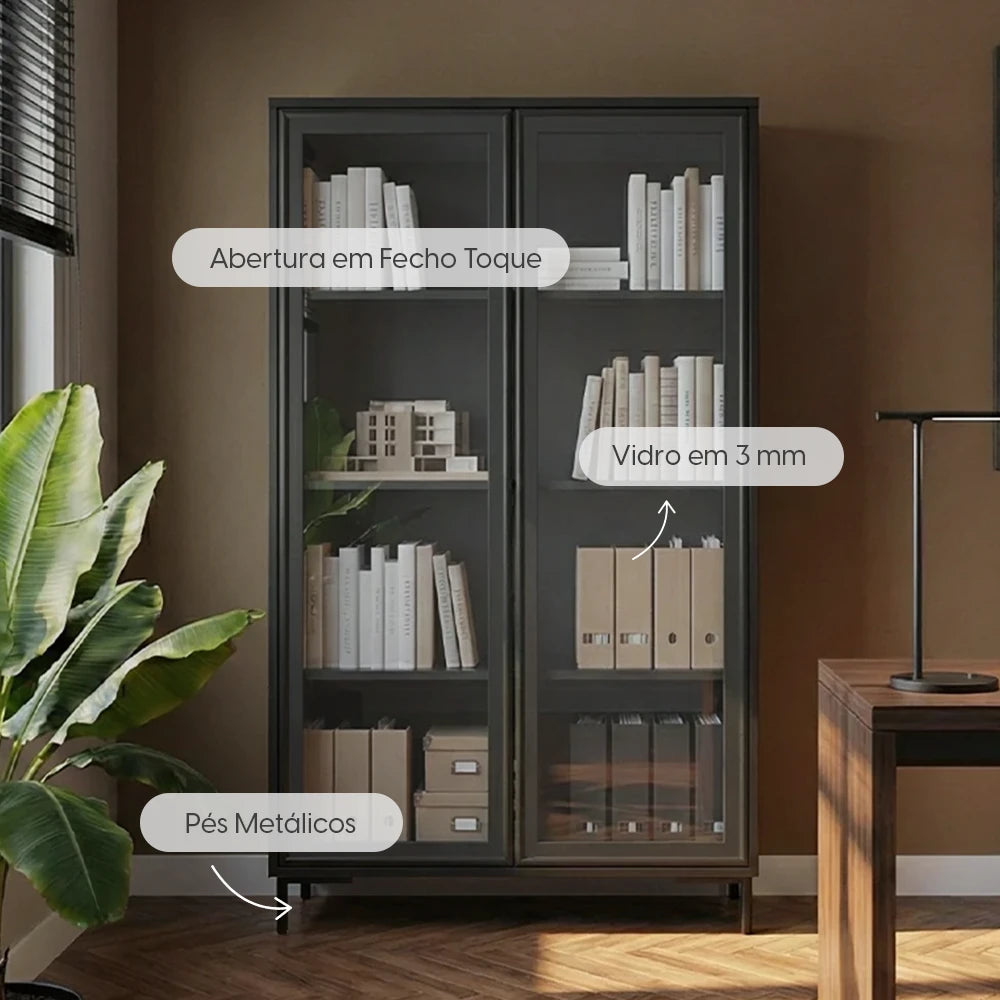 Cristaleira 2 Portas com Vidro Vitria 91 cm - Preto