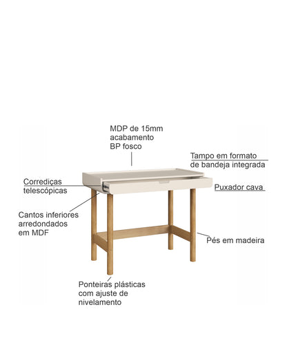 Escrivaninha Orgânica 1 Gaveta Yume 100 cm - Off-White Fosco