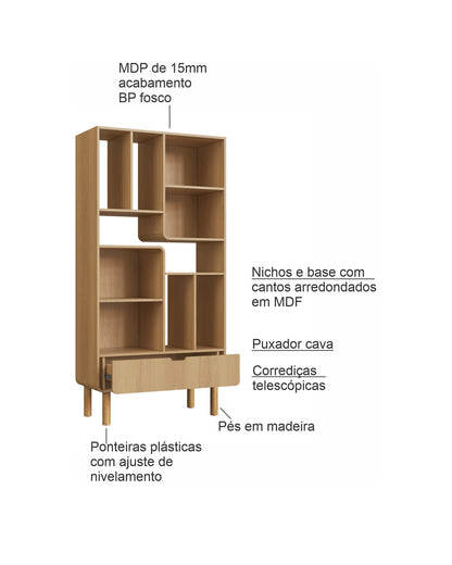 Estante Orgânica 1 Gaveta Prateleiras  Yume 180 cm - Mel