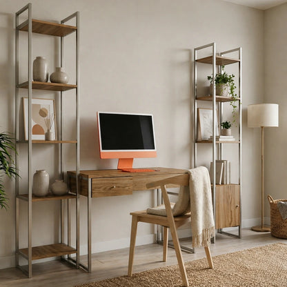 Estante com 3 Prateleiras 1 Porta MDF com Aço Voss 40 cm - Freijó c/ Champanhe