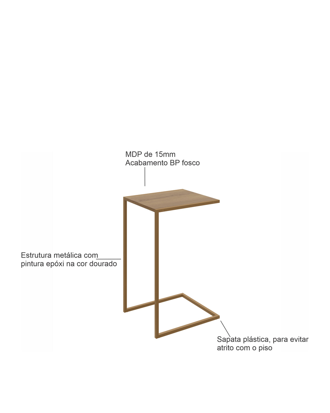 Mesa Lateral Industrial Trill 35 cm - Mel c/ Dourado