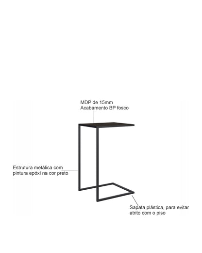 Mesa Lateral Retangular Industrial Trill 35 cm - Preto Fosco