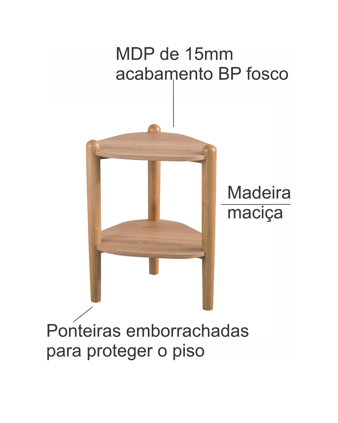 Mesa Lateral com Prateleira Orgânica com Pés em Madeira Maciça Mori 45 cm - Mel