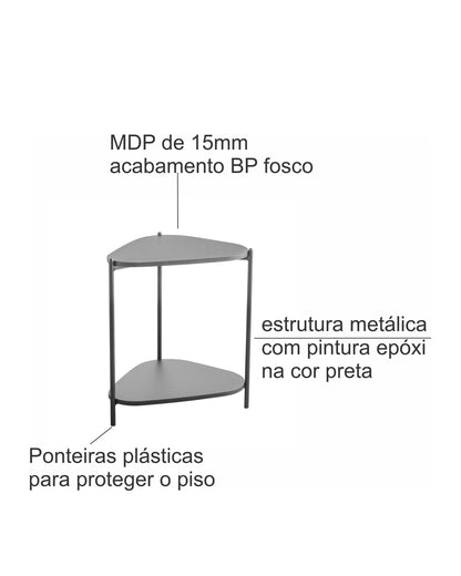 Mesa Lateral com Prateleira Orgânica e Pés em Aço Nami 44 cm - Preto Fosco