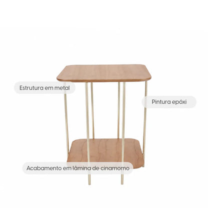 Mesa Lateral com pés em Metal Biophilia Alta 55 cm - Mel c/ Champanhe