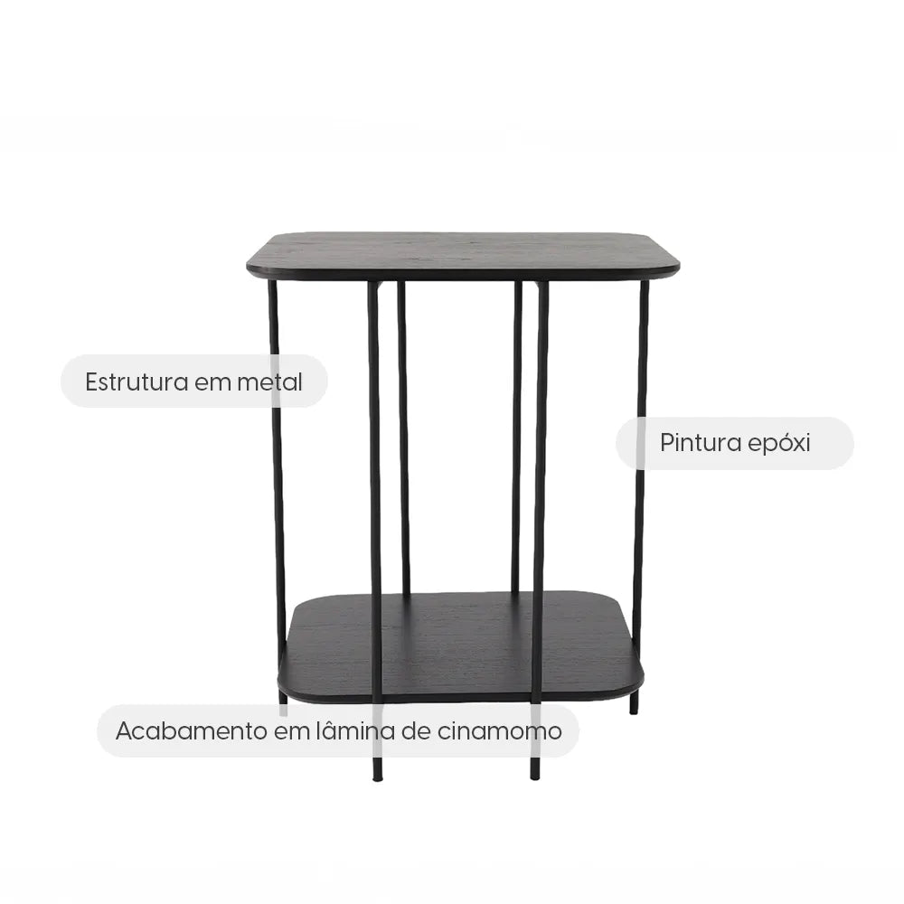 Mesa Lateral com pés em Metal Biophilia Alta 55 cm - Preto