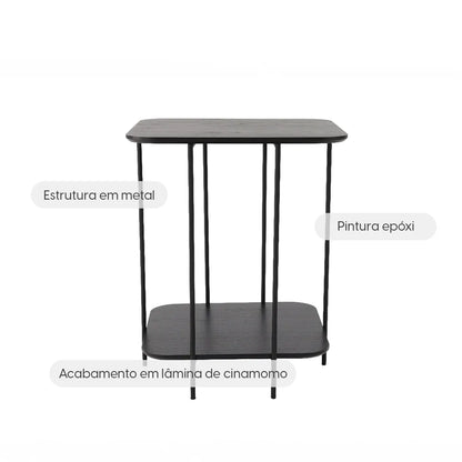 Mesa Lateral com pés em Metal Biophilia Alta 55 cm - Preto