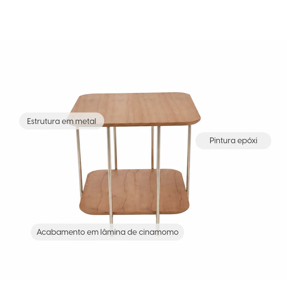 Mesa Lateral com pés em Metal Biophilia Baixa - Mel c/ Champanhe