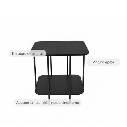 Mesa Lateral com pés em Metal Biophilia Baixa 55 cm - Preto