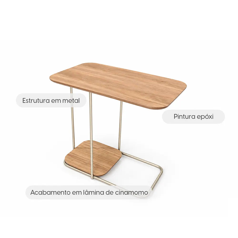 Mesa Lateral para Sofá com pés em Metal Biophilia 70 cm - Mel c/ Champanhe